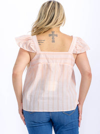 PLUS SIZE SLEEVELESS BUTTON UP STRIPES TANK TOP