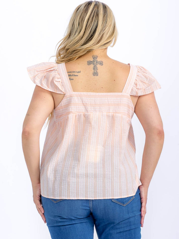 PLUS SIZE SLEEVELESS BUTTON UP STRIPES TANK TOP