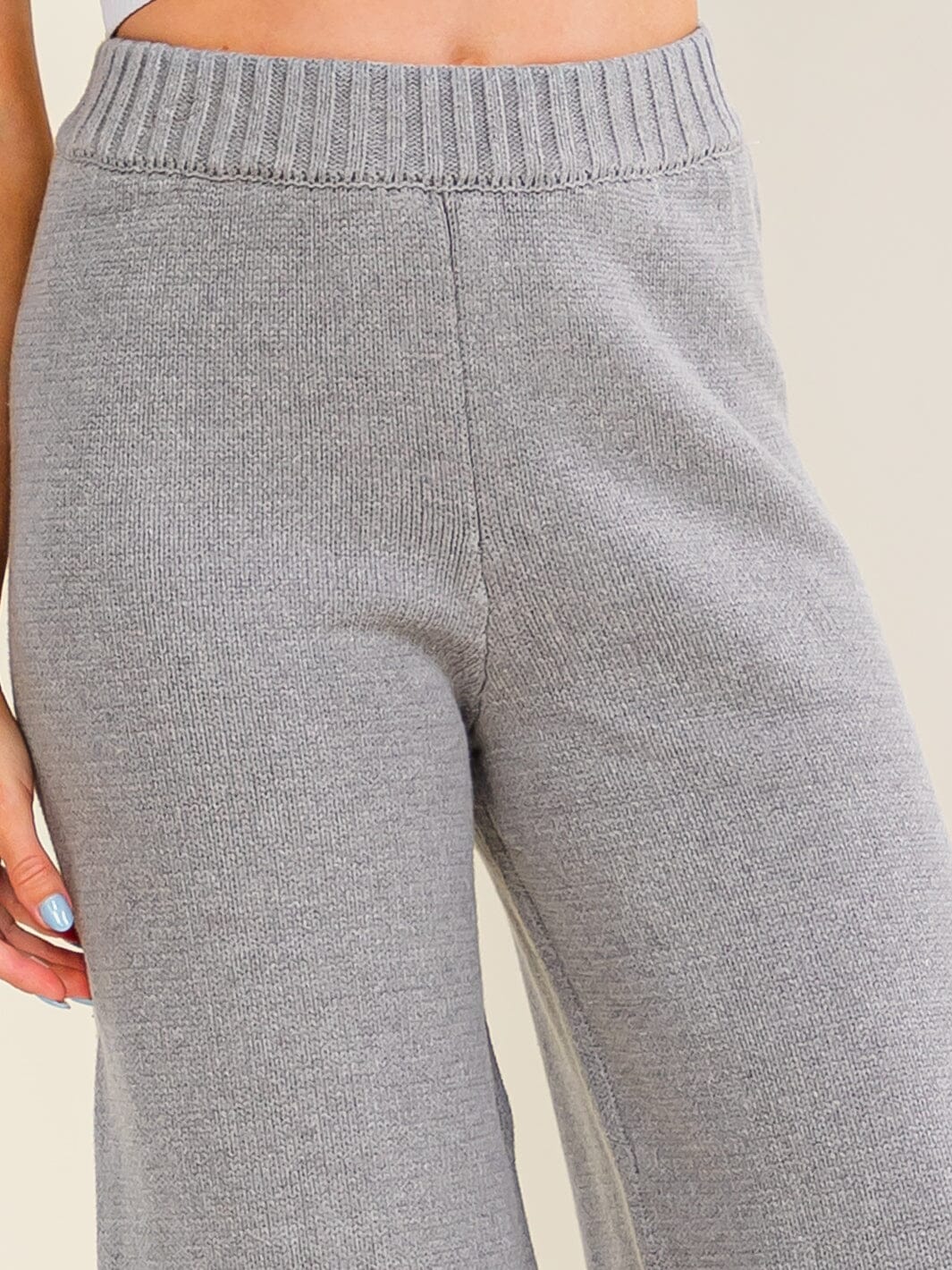WOMEN'S ELASTIC WAIST KNIT WIDE LEG PANTS