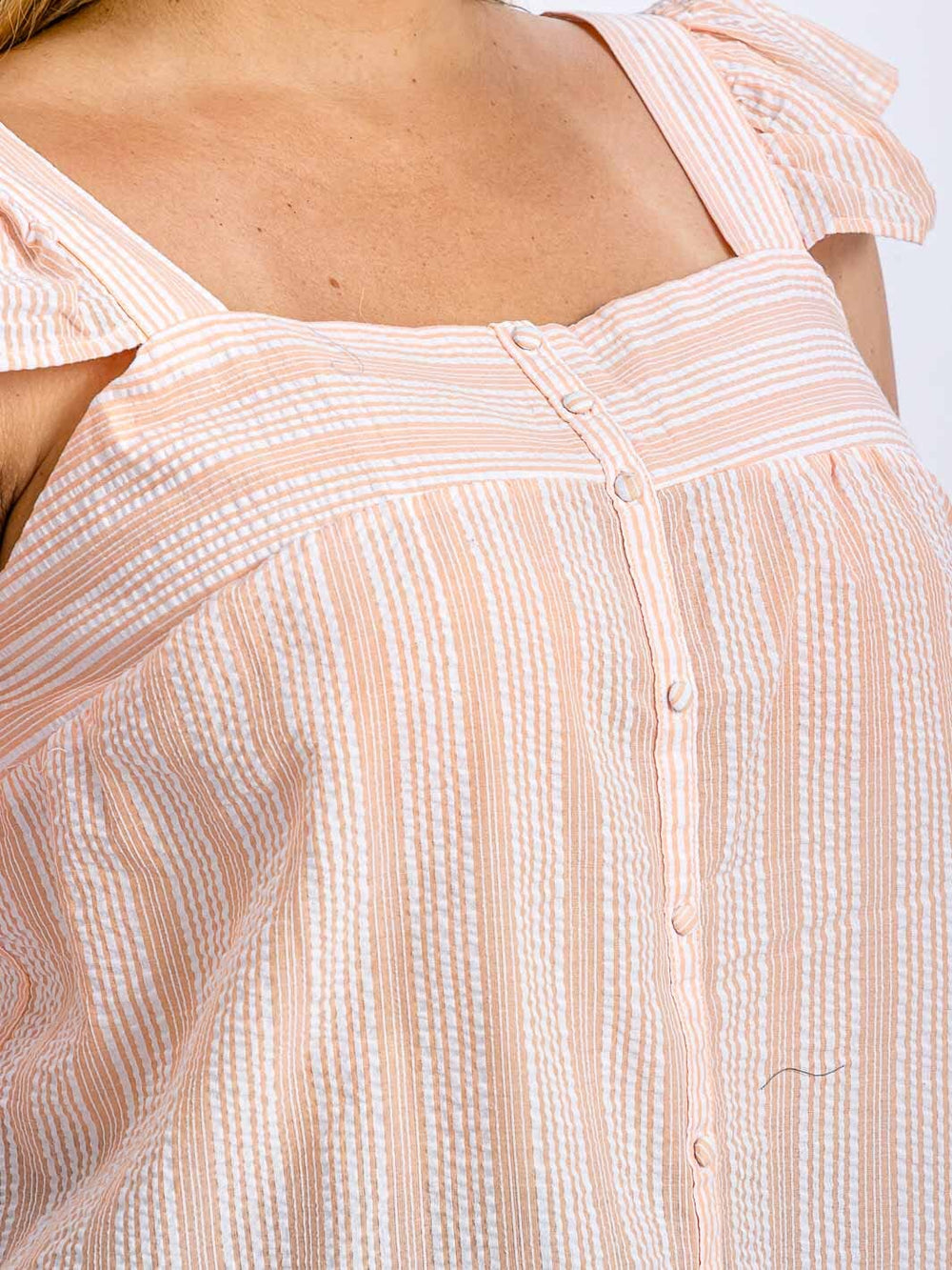 PLUS SIZE SLEEVELESS BUTTON UP STRIPES TANK TOP