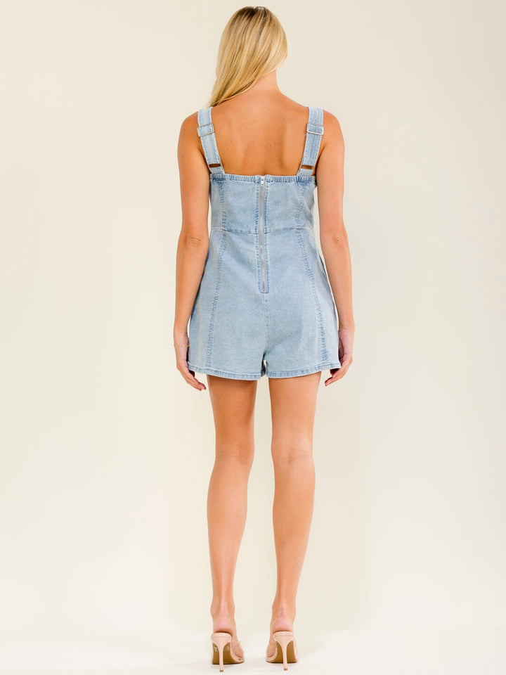 WOMEN'S SLEEVELESS FRONT POCKETS DENIM ROMPER
