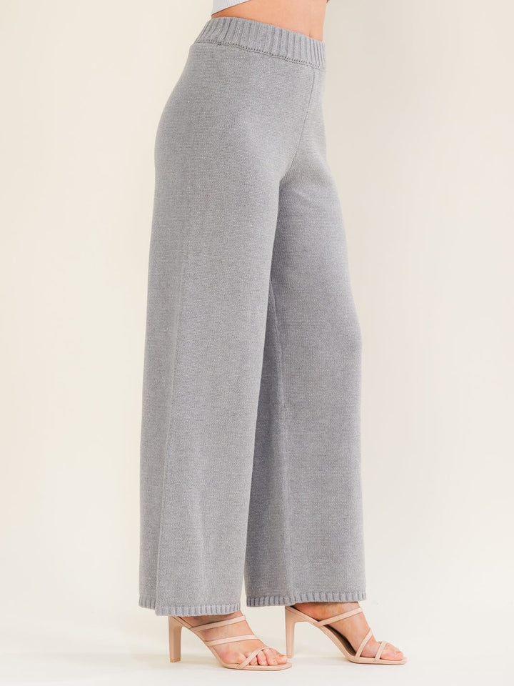 WOMEN'S ELASTIC WAIST KNIT WIDE LEG PANTS