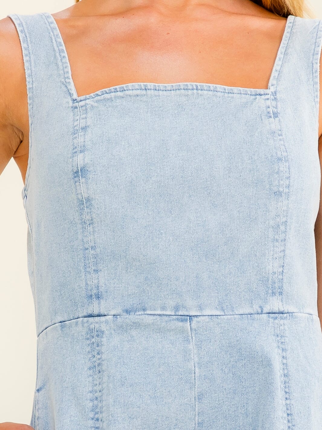 WOMEN'S SLEEVELESS FRONT POCKETS DENIM ROMPER