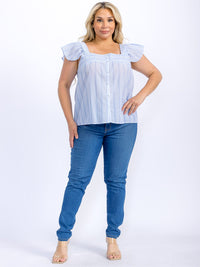 PLUS SIZE SLEEVELESS BUTTON UP STRIPES TANK TOP
