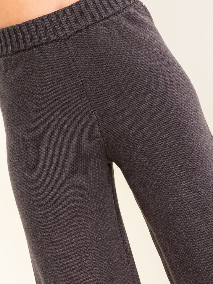 WOMEN'S ELASTIC WAIST KNIT WIDE LEG PANTS