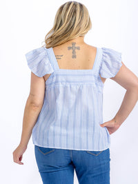 PLUS SIZE SLEEVELESS BUTTON UP STRIPES TANK TOP