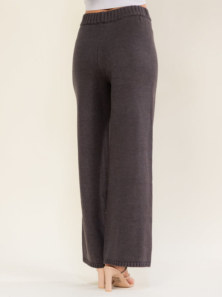 WOMEN'S ELASTIC WAIST KNIT WIDE LEG PANTS