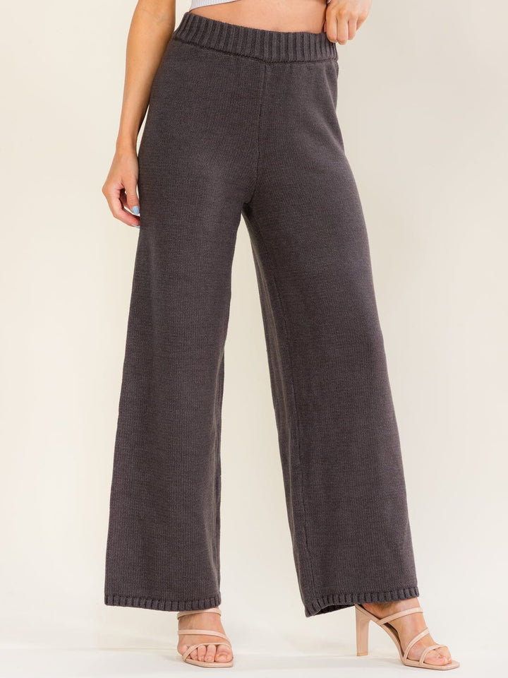 WOMEN'S ELASTIC WAIST KNIT WIDE LEG PANTS
