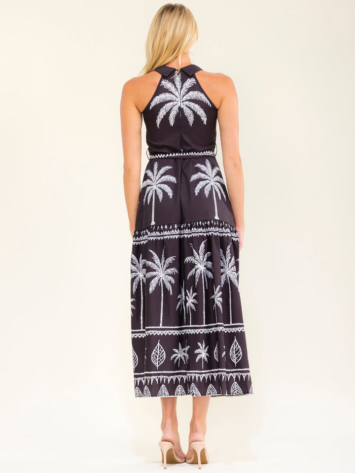 WOMEN'S SLEEVELESS HALTER NECK SELF TIE MULTI PRINT MAXI DRESS