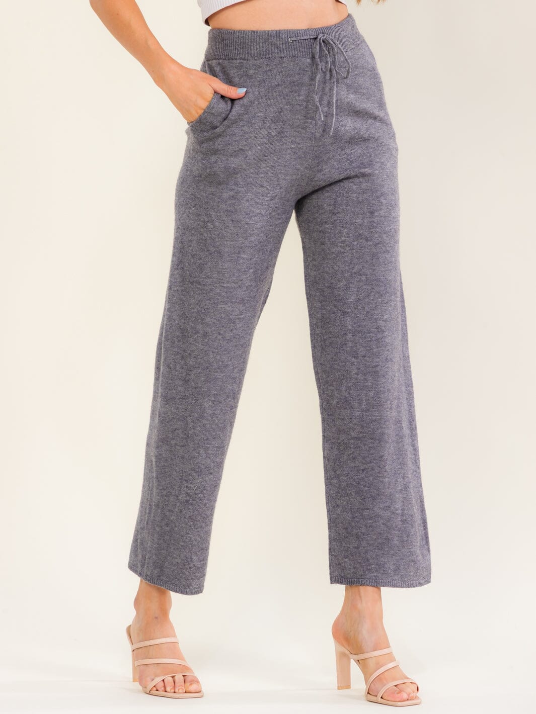 ********WOMEN'S ELASTIC WAIST POCKETS SELF TIE WIDE LEG PANTS