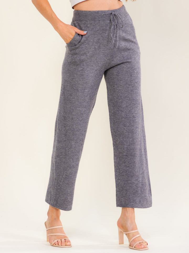 ********WOMEN'S ELASTIC WAIST POCKETS SELF TIE WIDE LEG PANTS