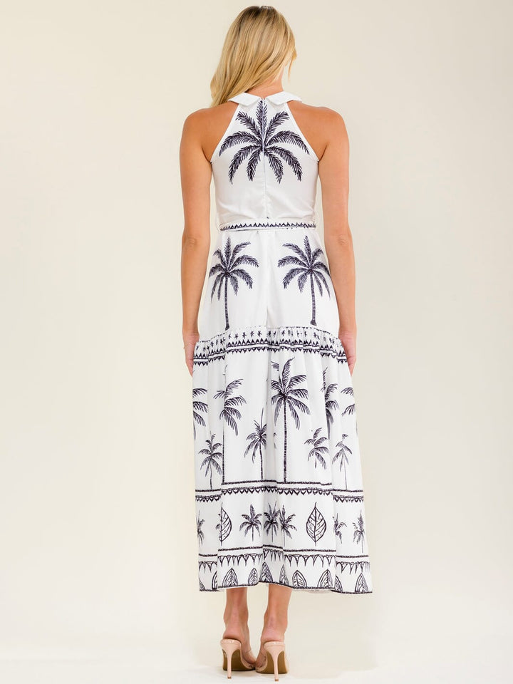 WOMEN'S SLEEVELESS HALTER NECK SELF TIE MULTI PRINT MAXI DRESS