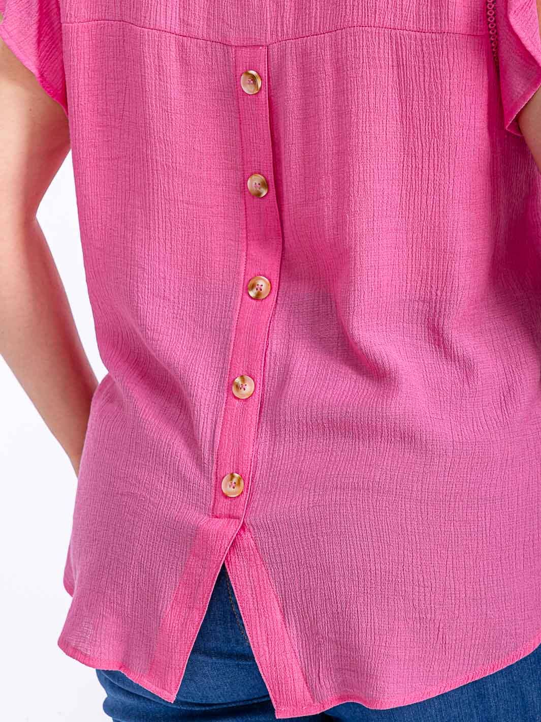 PLUS SIZE SHORT SLEEVE TRIM DETAILED BACK BUTTONS HIGH-LOW BLOUSE