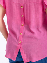 PLUS SIZE SHORT SLEEVE TRIM DETAILED BACK BUTTONS HIGH-LOW BLOUSE