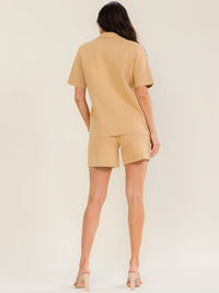 WOMEN'S SHORT SLEEVE BUTTON UP BLOUSE & ELASTIC WAIST SHORT BANDAGE 2PC. SET
