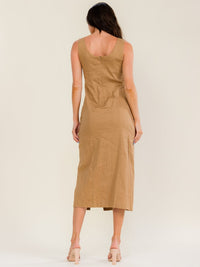 WOMEN'S SLEEVELESS SQUARE NECK FRONT SLIT MIDI DRESS