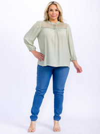 PLUS SIZE LONG SLEEVE LOOSE FIT LACE DETAILED BLOUSE