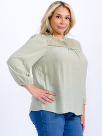 PLUS SIZE LONG SLEEVE LOOSE FIT LACE DETAILED BLOUSE