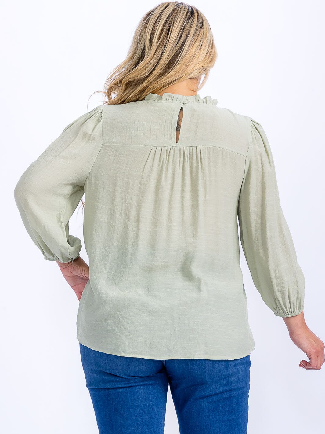 PLUS SIZE LONG SLEEVE LOOSE FIT LACE DETAILED BLOUSE