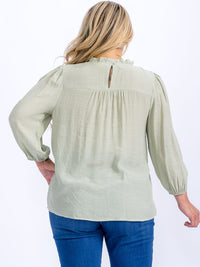 PLUS SIZE LONG SLEEVE LOOSE FIT LACE DETAILED BLOUSE
