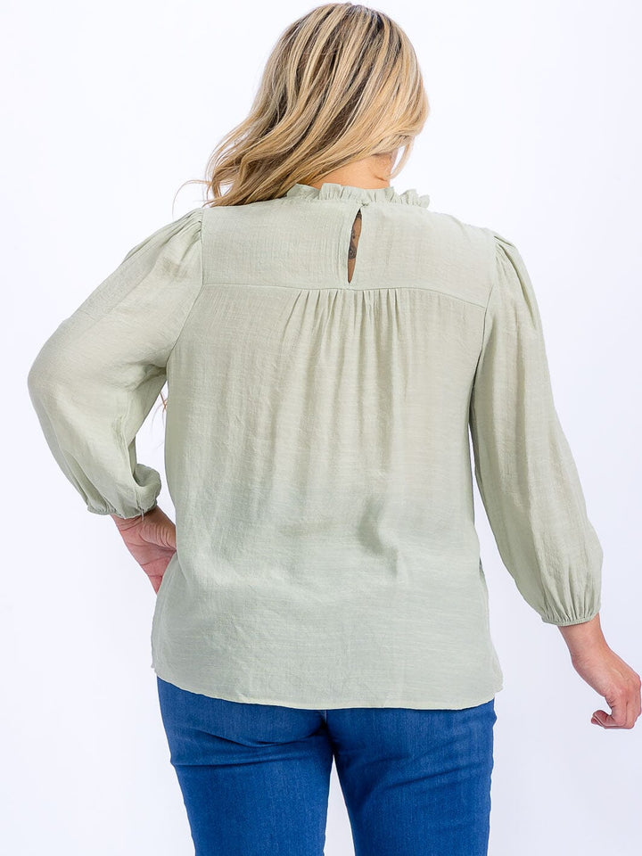 PLUS SIZE LONG SLEEVE LOOSE FIT LACE DETAILED BLOUSE