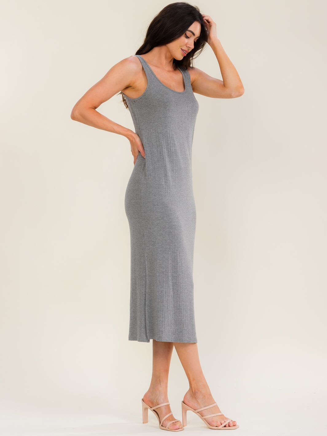 WOMEN'S SLEEVELESS SIDE SLIT BODYCON MAXI DRESS