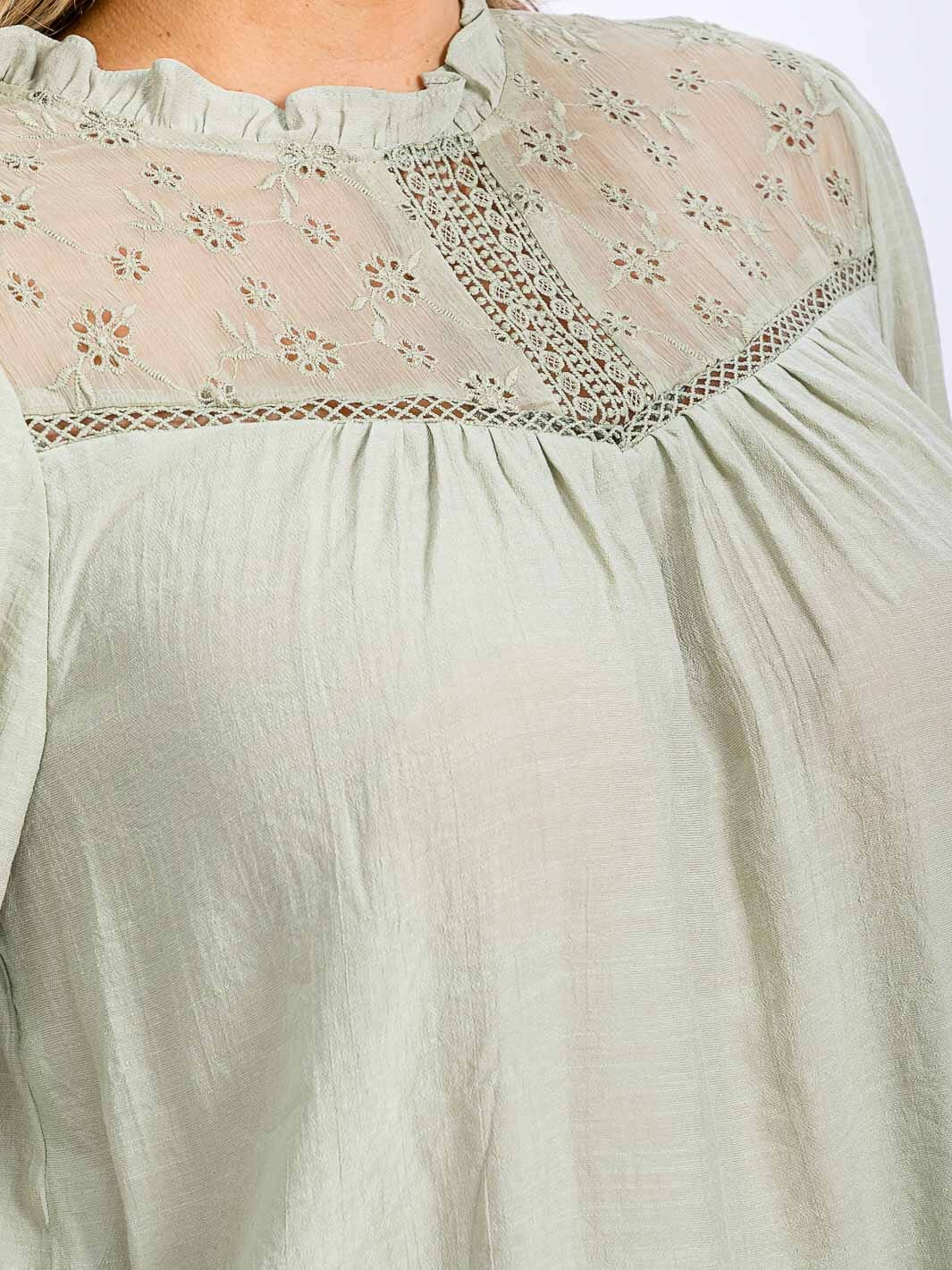 PLUS SIZE LONG SLEEVE LOOSE FIT LACE DETAILED BLOUSE