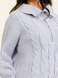 WOMEN'S LONG SLEEVE ZIP UP CABLE KNIT PULLOVER SWEATER