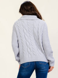 WOMEN'S LONG SLEEVE ZIP UP CABLE KNIT PULLOVER SWEATER