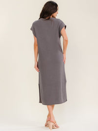 WOMEN'S SHORT SLEEVE LOOSE FIT KNIT SWEATER MAXI DRESS
