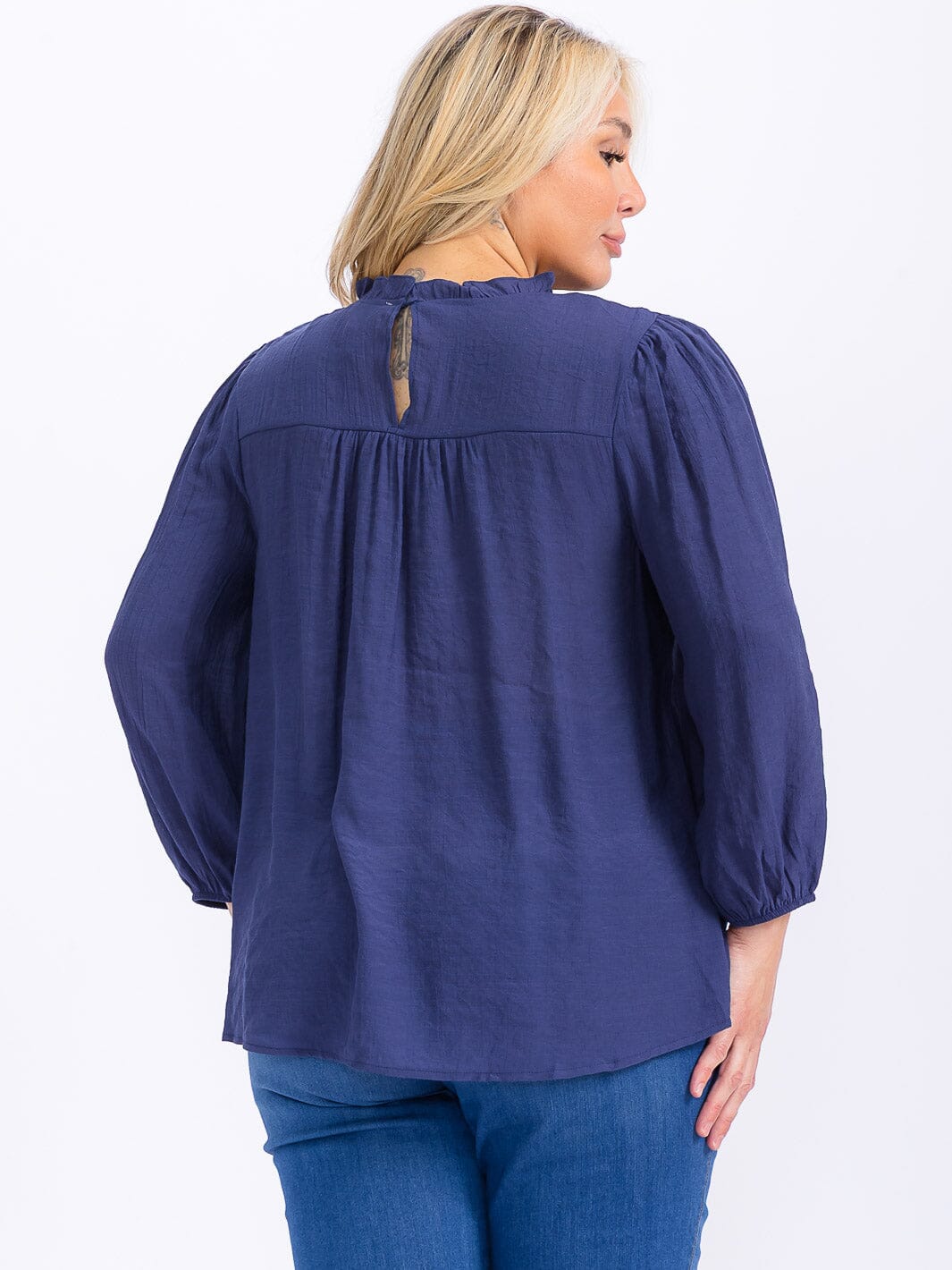 PLUS SIZE LONG SLEEVE LOOSE FIT LACE DETAILED BLOUSE