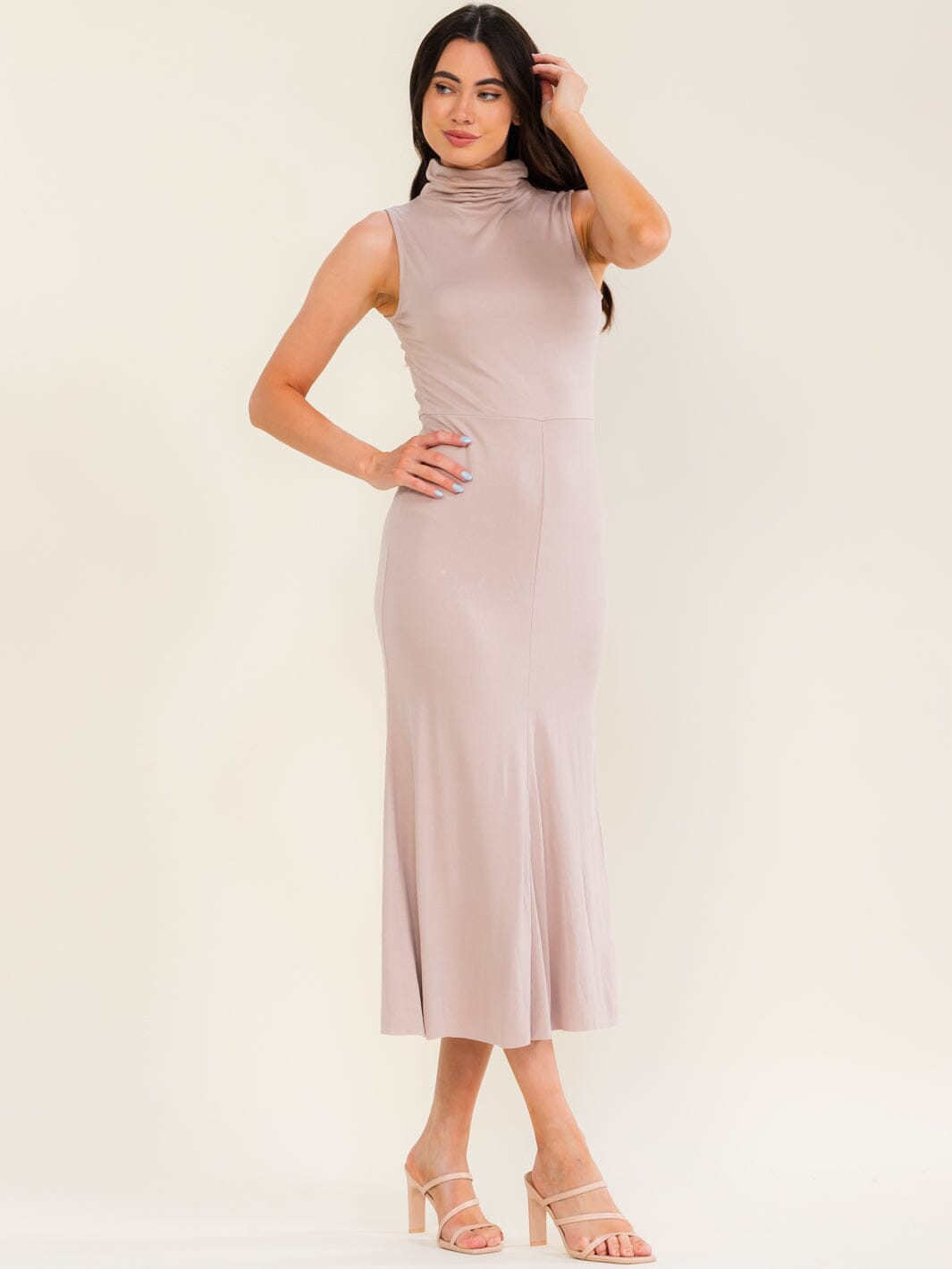 WOMEN'S SLEEVELESS TURTLE NECK BODYCON MAXI DRESS