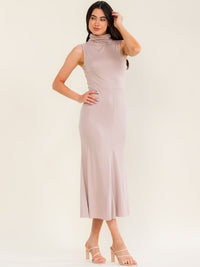 WOMEN'S SLEEVELESS TURTLE NECK BODYCON MAXI DRESS