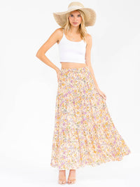 WOMEN'S ELASTIC WAIST TIERED FLORAL PRINT MAXI SKIRT