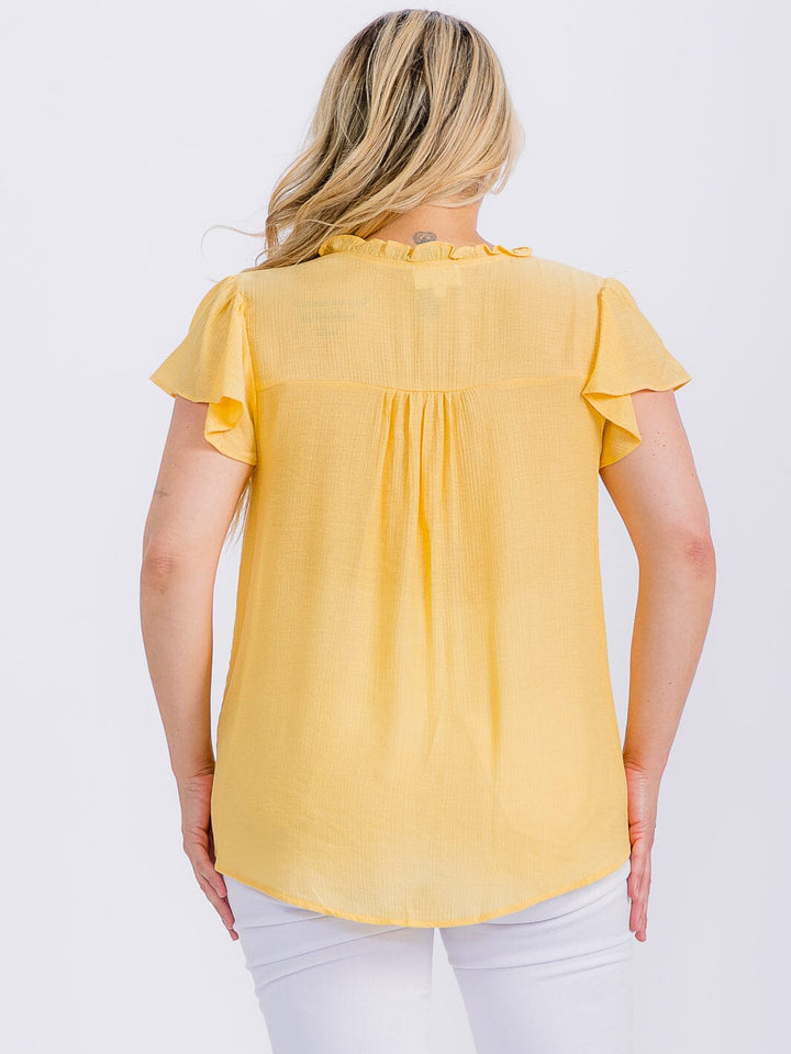 PLUS SIZE SHORT SLEEVE V-NECK DETAILED HIGH-LOW BLOUSE