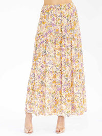 WOMEN'S ELASTIC WAIST TIERED FLORAL PRINT MAXI SKIRT