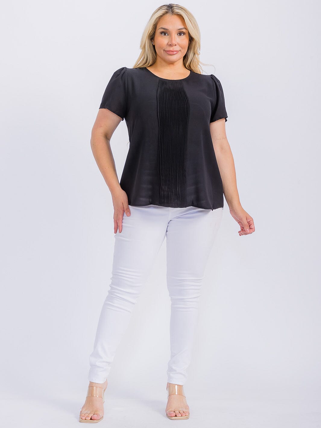 PLUS SIZE SHORT SLEEVE DETAILED BLOUSE