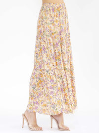 WOMEN'S ELASTIC WAIST TIERED FLORAL PRINT MAXI SKIRT