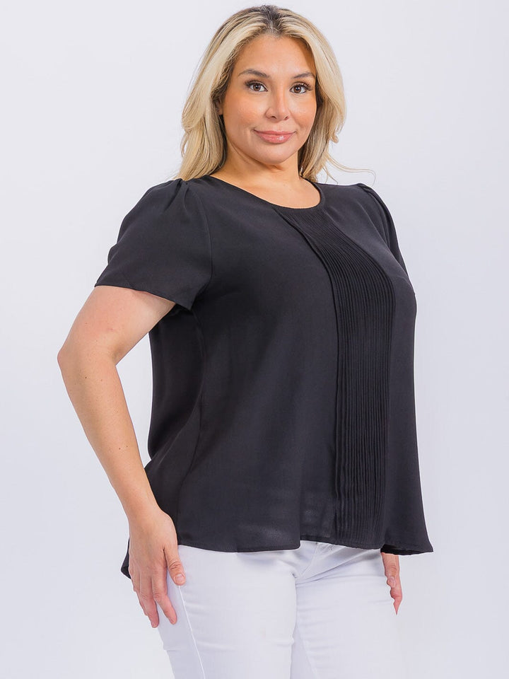PLUS SIZE SHORT SLEEVE DETAILED BLOUSE