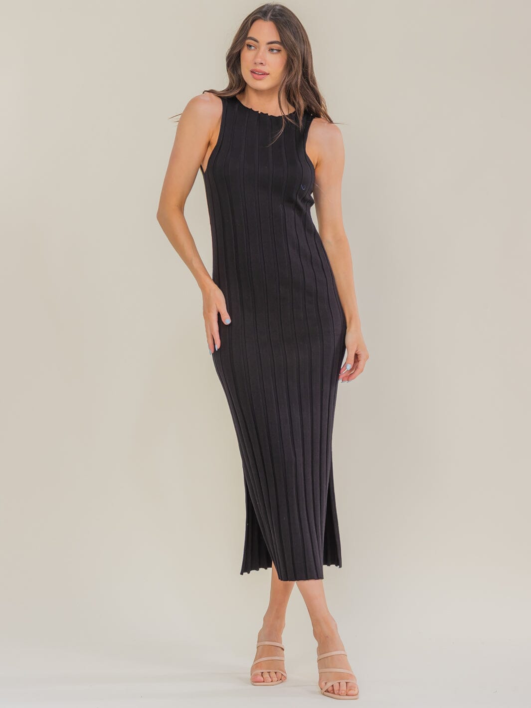 WOMEN'S SLEEVELESS RIBBED BODYCON MAXI DRESS