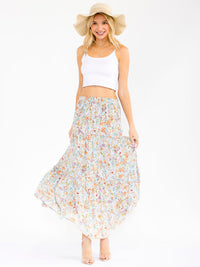 WOMEN'S ELASTIC WAIST TIERED FLORAL PRINT MAXI SKIRT