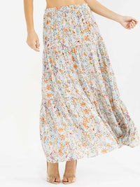 WOMEN'S ELASTIC WAIST TIERED FLORAL PRINT MAXI SKIRT