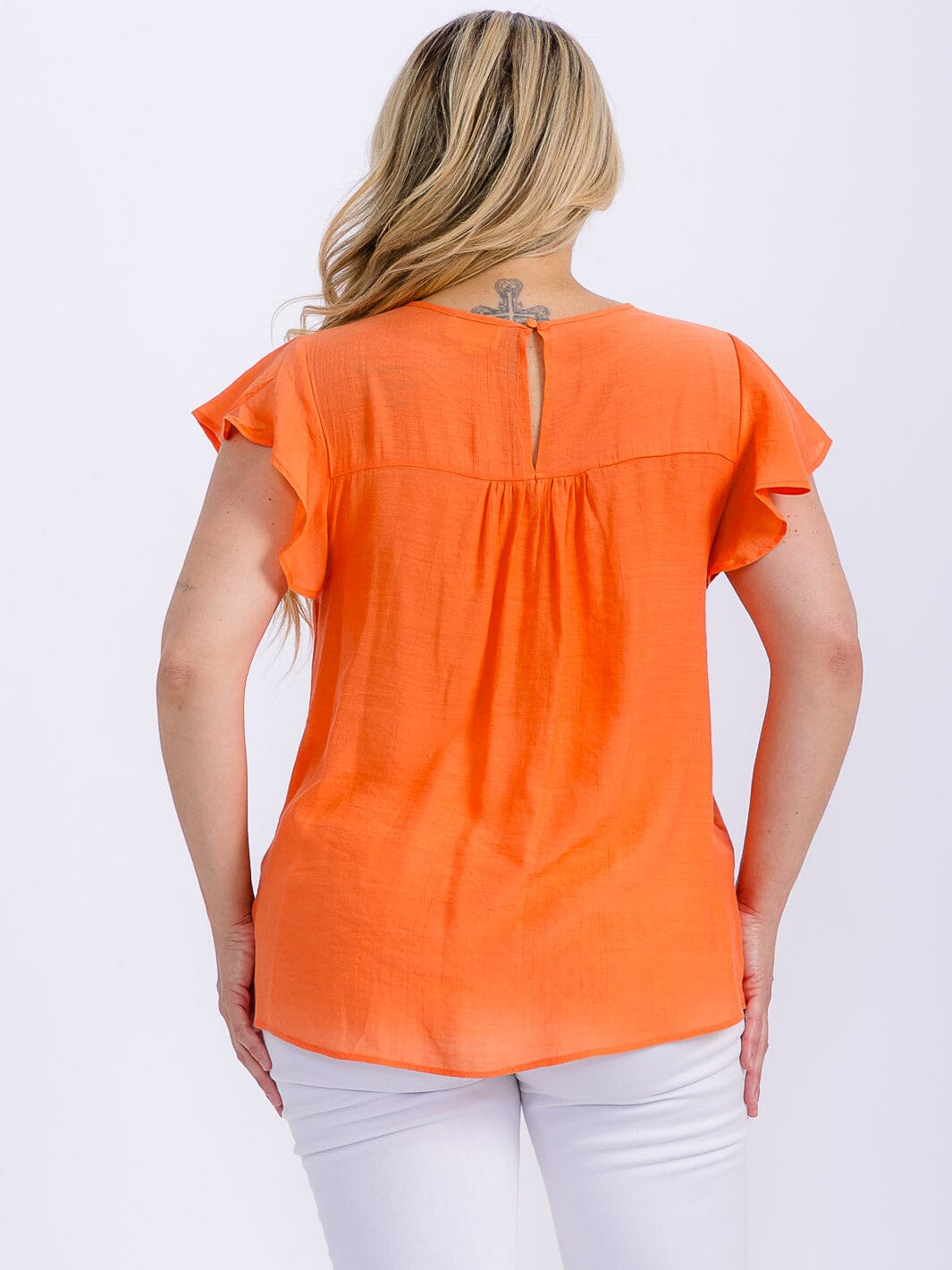 PLUS SIZE SHORT RUFFLE SLEEVE CROCHET DETAILED BLOUSE