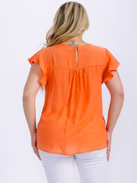 PLUS SIZE SHORT RUFFLE SLEEVE CROCHET DETAILED BLOUSE