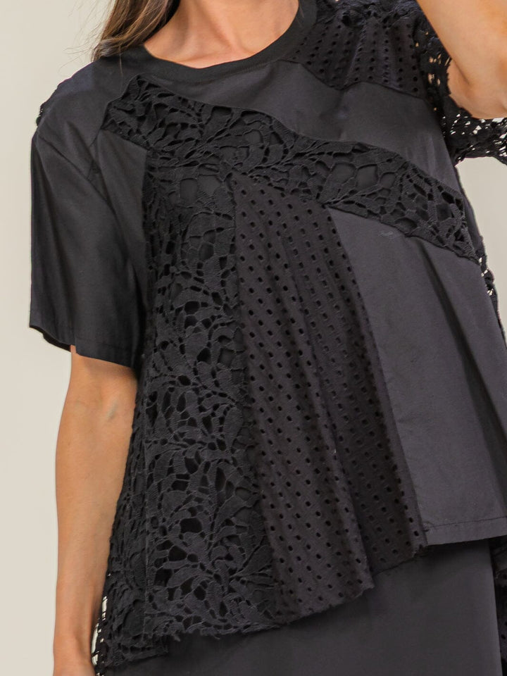 BEULAH WOMEN'S SHORT SLEEVE TIERED CROCHET MIDI DRESS
