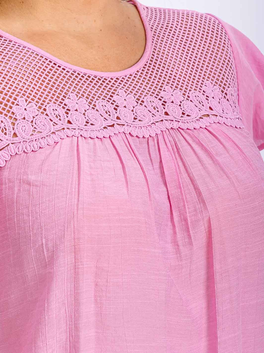 PLUS SIZE SHORT RUFFLE SLEEVE CROCHET DETAILED BLOUSE