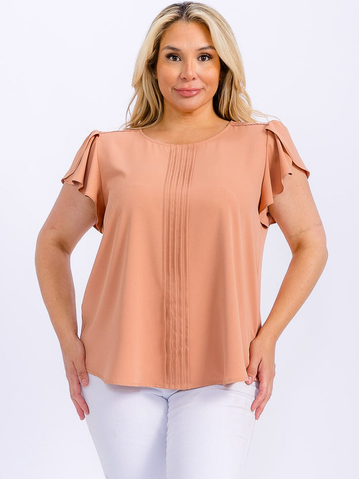 PLUS SIZE SHORT SLEEVE DETAILED BLOUSE