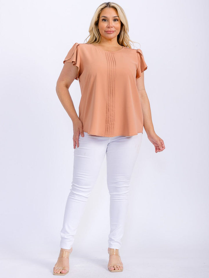 PLUS SIZE SHORT SLEEVE DETAILED BLOUSE