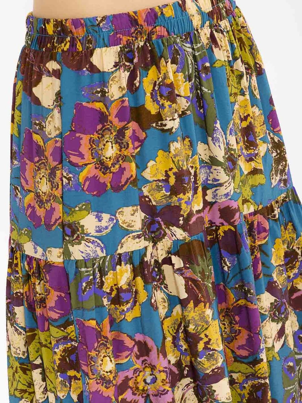 WOMEN'S ELASTIC WAIST TIERED FLORAL PRINT MAXI SKIRT
