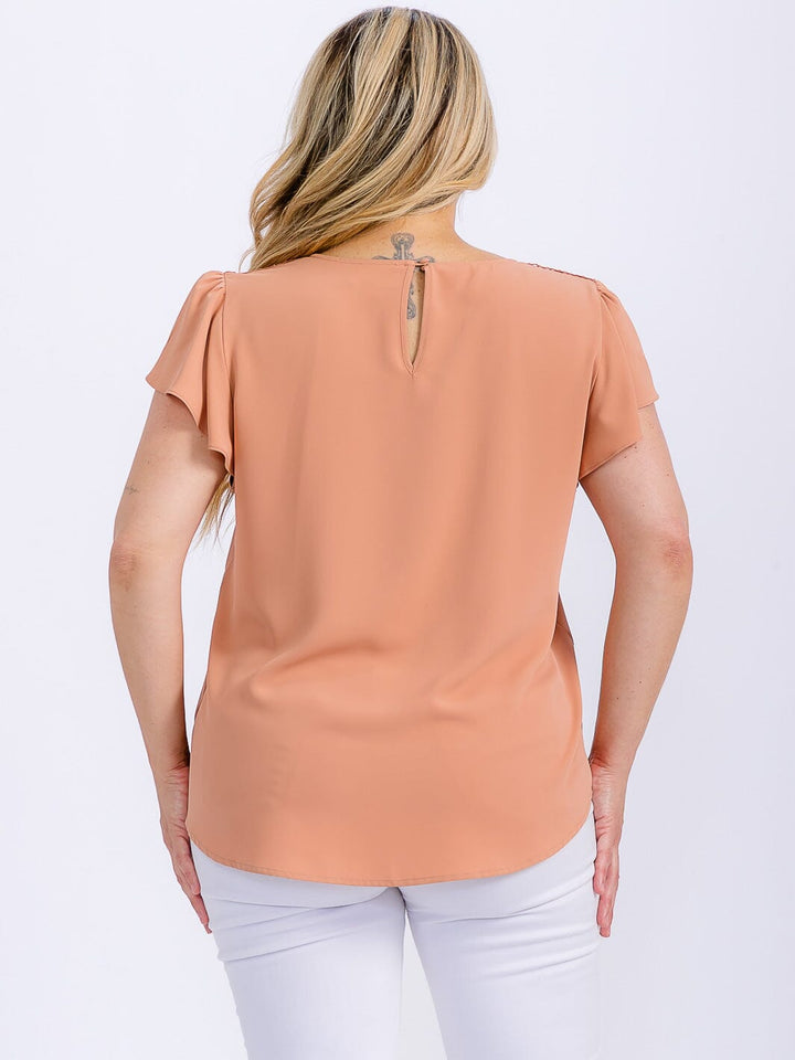 PLUS SIZE SHORT SLEEVE DETAILED BLOUSE